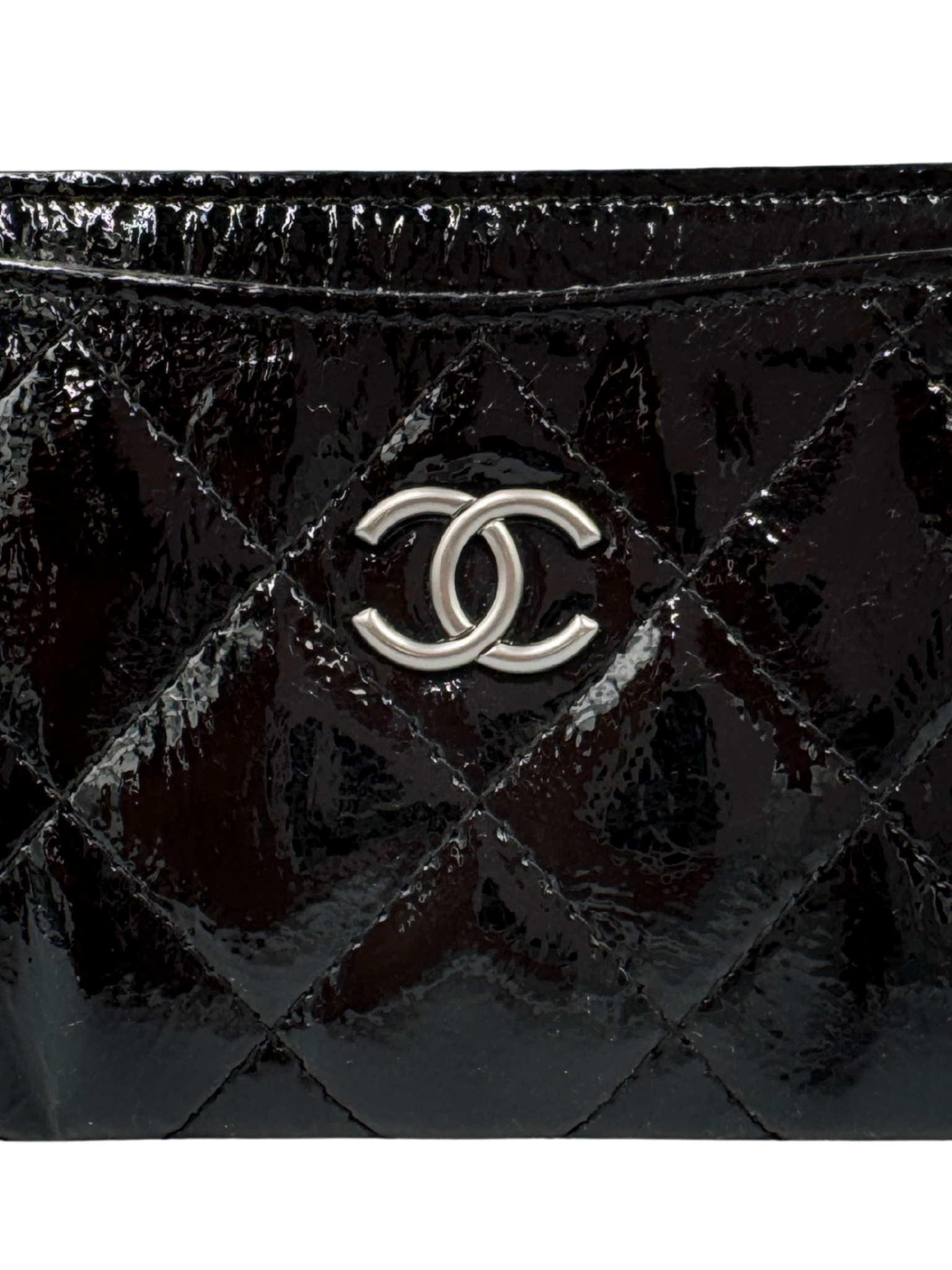 Classic Quilted CC Card Holder Wallet in Black Patent Leather